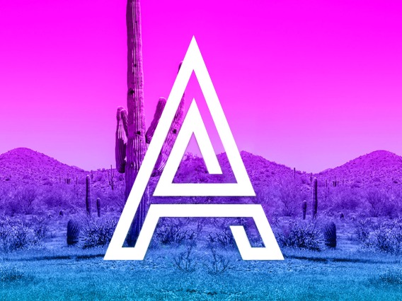 The Adobe Digital Learning Institute logo in the center of a Sonoran desert landscape