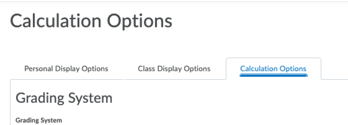 Screenshot of D2L Interface showing the Calculation Options