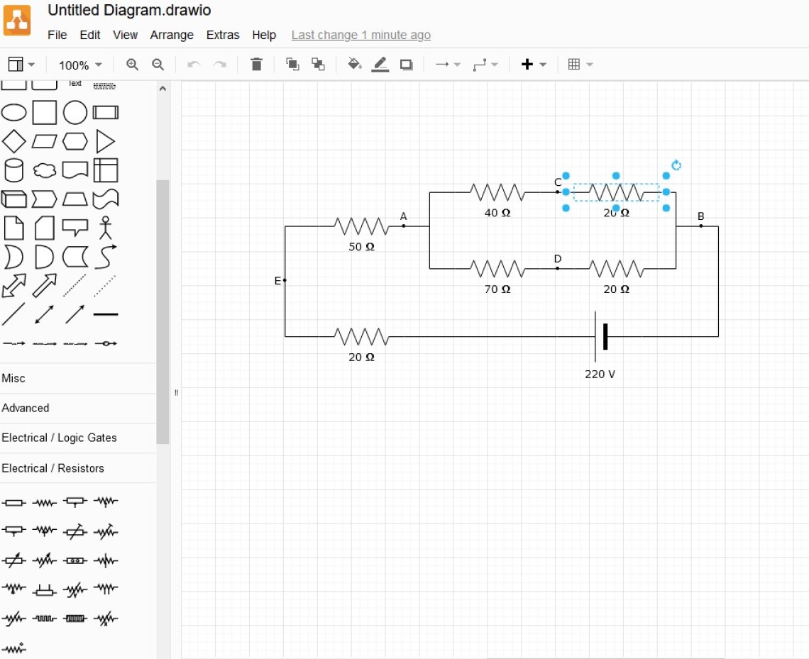 diagrams.net example diagram of an electric circuit